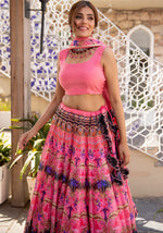 Splendid Pink Color Chanderi Fabric Party Wear Lehenga