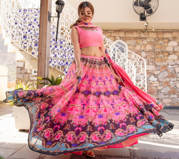 Splendid Pink Color Chanderi Fabric Party Wear Lehenga