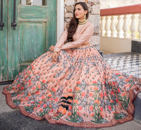 Splendid Peach Color Chanderi Fabric Party Wear Lehenga