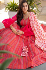 Splendid Pink Color Chanderi Fabric Party Wear Lehenga