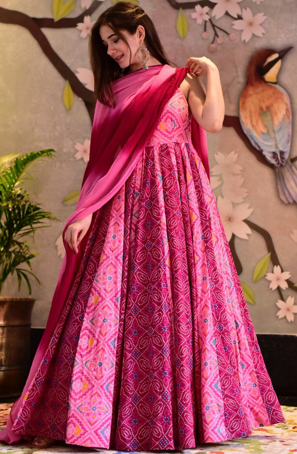 Stunning Pink Color Silk Fabric Gown