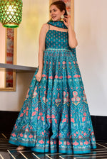 Stunning Turquoise Color Silk Fabric Gown