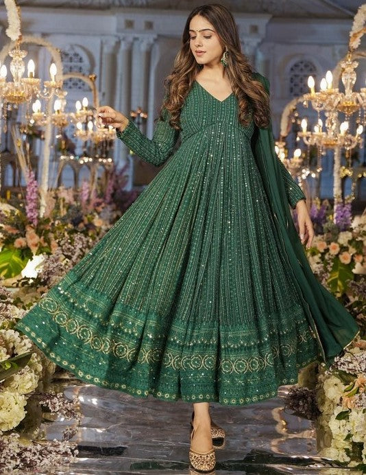 Adorable Green Color Georgette Fabric Gown