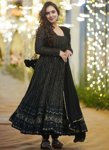 Adorable Black Color Georgette Fabric Gown