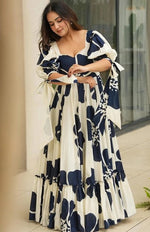 Striking Black Color Cotton Fabric Gown