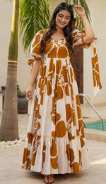 Striking Brown Color Cotton Fabric Gown