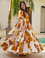 Striking Brown Color Cotton Fabric Gown