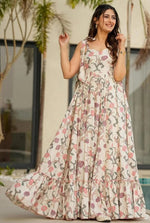 Striking Cream Color Cotton Fabric Gown