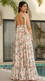 Striking Cream Color Cotton Fabric Gown