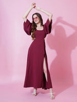 Striking Maroon Color Crepe Fabric Indowestern