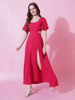 Striking Pink Color Crepe Fabric Indowestern