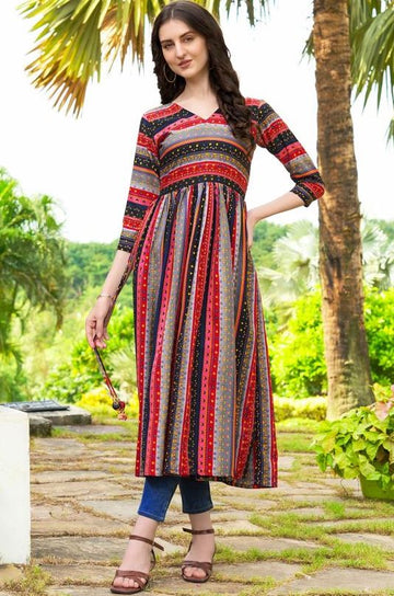 Amazing Multi Color Rayon Fabric Designer Kurti