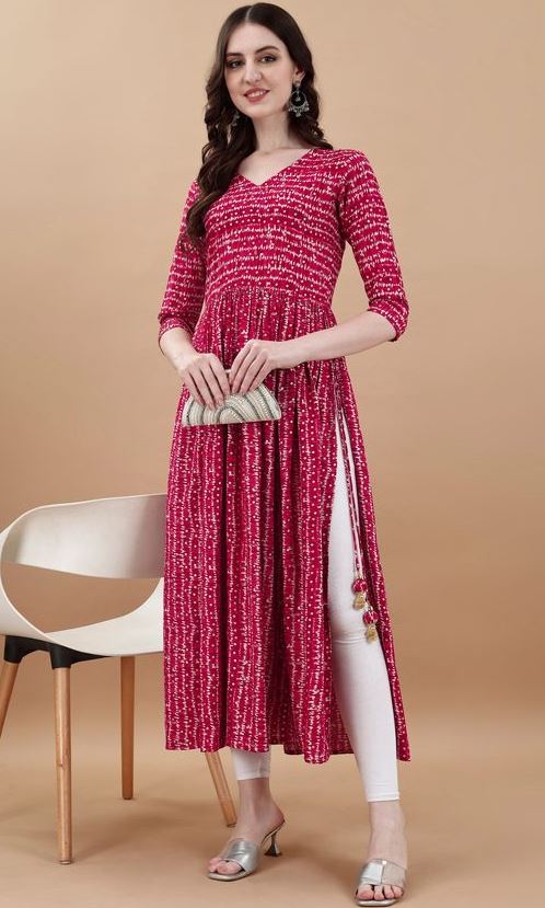 Amazing Pink Color Rayon Fabric Designer Kurti