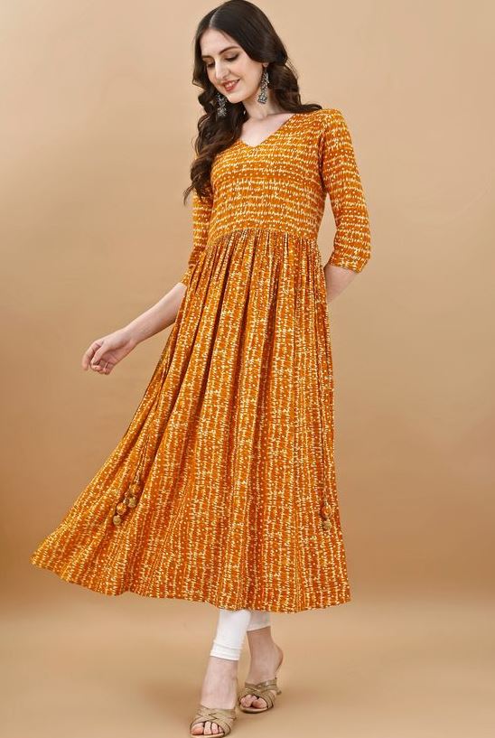 Amazing Mustard Color Rayon Fabric Designer Kurti