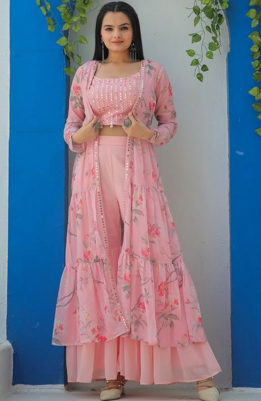 Amazing Pink Color Georgette Fabric Sharara Suit