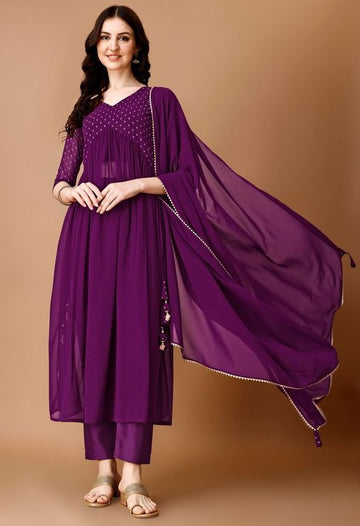 Amazing Purple Color Georgette Fabric Designer Kurti With Bottom