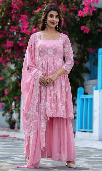 Amazing Pink Color Georgette Fabric Designer Sharara Suit