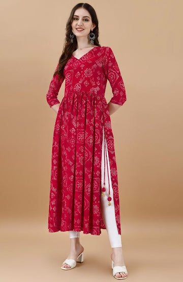 Amazing Red Color Rayon Fabric Designer Kurti