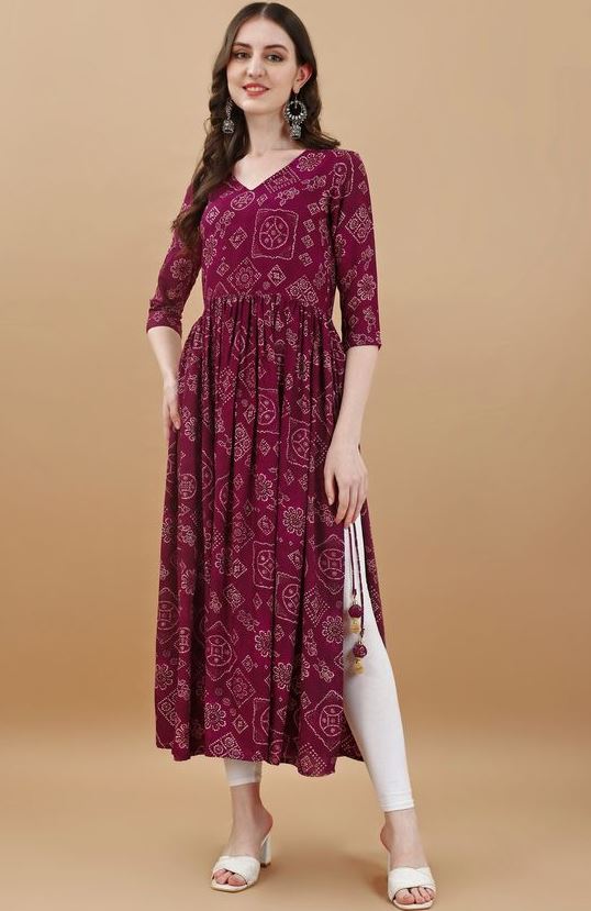 Amazing Wine Color Rayon Fabric Designer Kurti