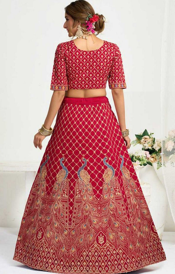 Charming Red Color Vichitra Fabric Couple Matching Ethnic Designer Lehenga and Mens Kurta