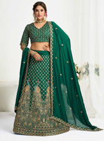 Charming Green Color Vichitra Fabric Couple Matching Ethnic Designer Lehenga and Mens Kurta