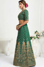 Charming Green Color Vichitra Fabric Couple Matching Ethnic Designer Lehenga and Mens Kurta