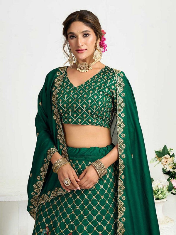 Charming Green Color Vichitra Fabric Couple Matching Ethnic Designer Lehenga and Mens Kurta