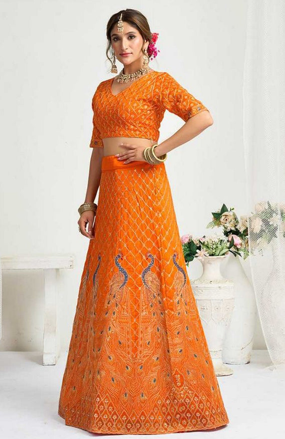 Charming Yellow Color Vichitra Fabric Couple Matching Ethnic Designer Lehenga and Mens Kurta