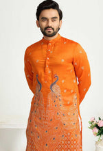 Charming Yellow Color Vichitra Fabric Couple Matching Ethnic Designer Lehenga and Mens Kurta