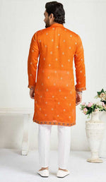 Charming Yellow Color Vichitra Fabric Couple Matching Ethnic Designer Lehenga and Mens Kurta