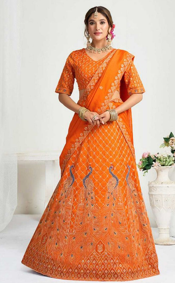 Charming Yellow Color Vichitra Fabric Couple Matching Ethnic Designer Lehenga and Mens Kurta