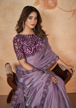 Wonderful Purple Color Satin Fabric Partywear Saree