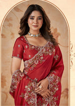 Wonderful Red Color Silk Fabric Partywear Saree