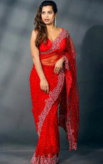 Striking Red Color Georgette Fabric Partywear Saree
