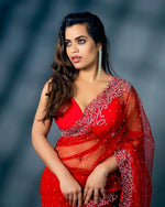 Striking Red Color Georgette Fabric Partywear Saree