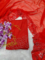 Striking Red Color Georgette Fabric Partywear Saree