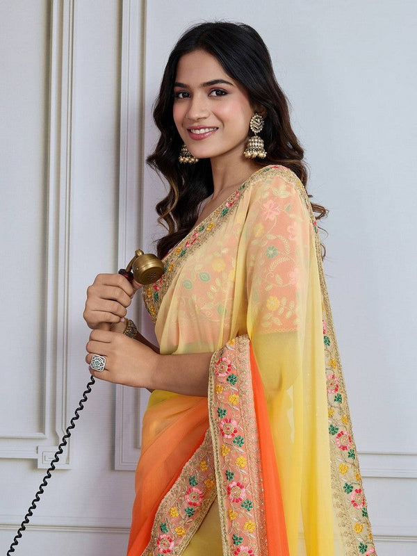 Wonderful Yellow Color Georgette Fabric Casual Saree