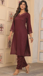 Amazing Brown Color Rayon Fabric Casual Kurti With Bottom