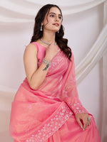 Wonderful Pink Color Net Fabric Designer Saree