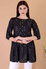 Amazing Black Color Cotton Fabric Casual Short Kurti