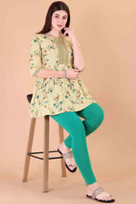 Amazing Beige Color Cotton Fabric Casual Short Kurti