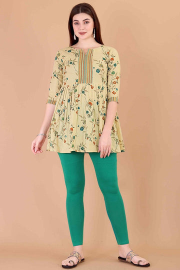 Amazing Beige Color Cotton Fabric Casual Short Kurti