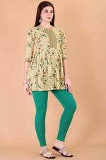 Amazing Beige Color Cotton Fabric Casual Short Kurti