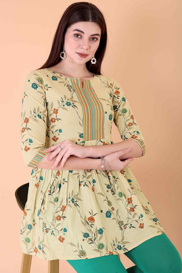 Amazing Beige Color Cotton Fabric Casual Short Kurti