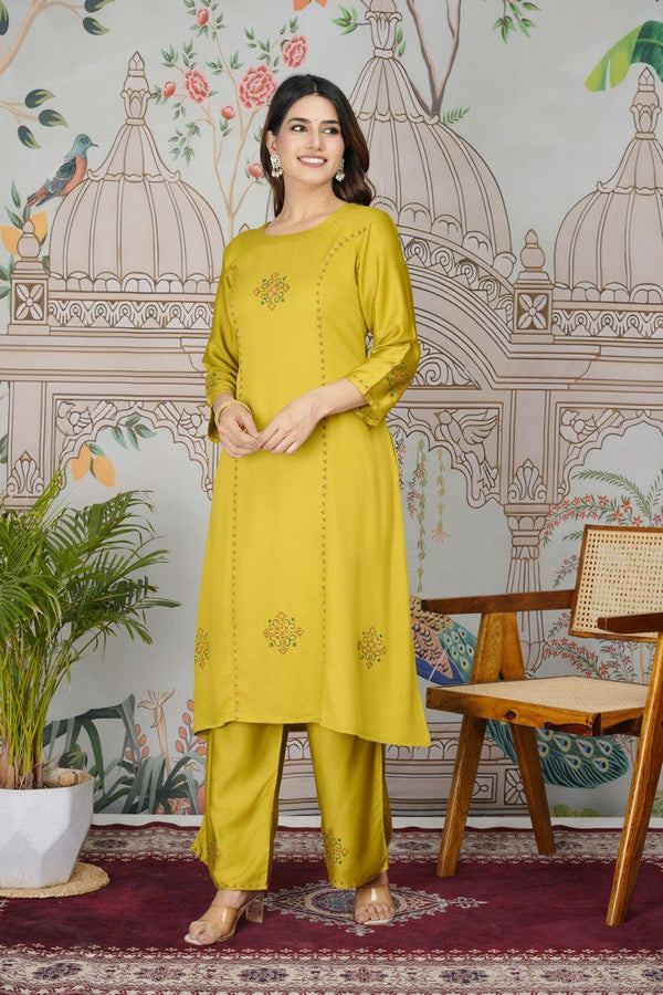 Classy Mustard Color Silk Fabric Casual Kurti With Bottom