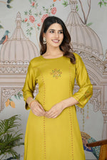 Classy Mustard Color Silk Fabric Casual Kurti With Bottom
