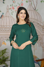 Classy Green Color Silk Fabric Casual Kurti With Bottom