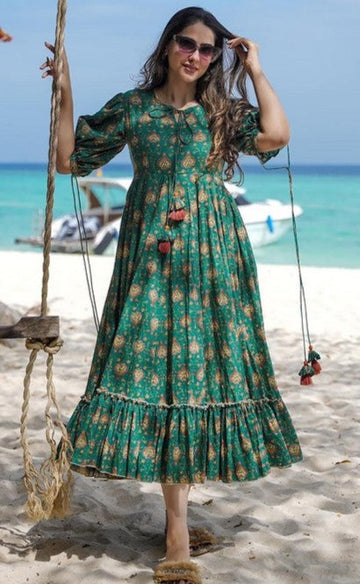 Pretty Green Color Rayon Fabric Indowestern