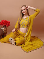Classy Musturd Color Georgette Fabric Top With Bottom
