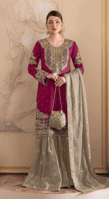 Tasteful Magenta Color Georgette Fabric Partywear Suit